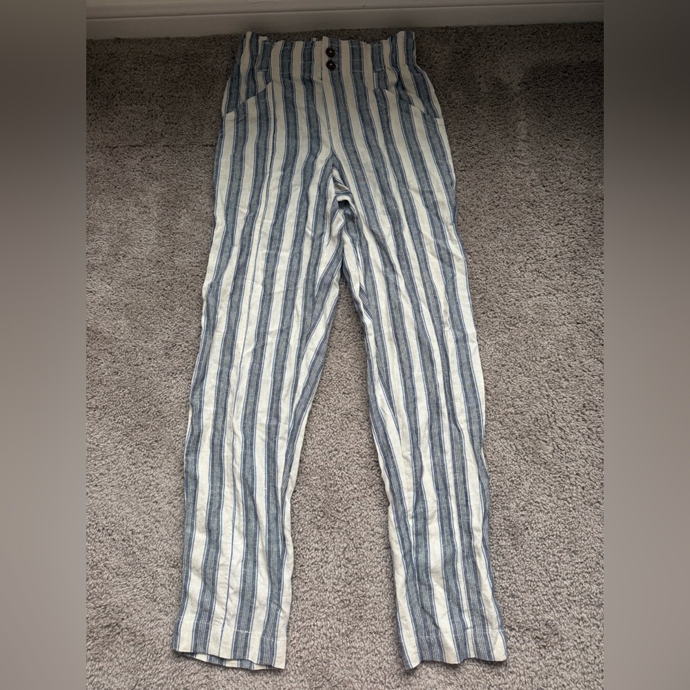 So linen pants high wise/waist blue & white striped